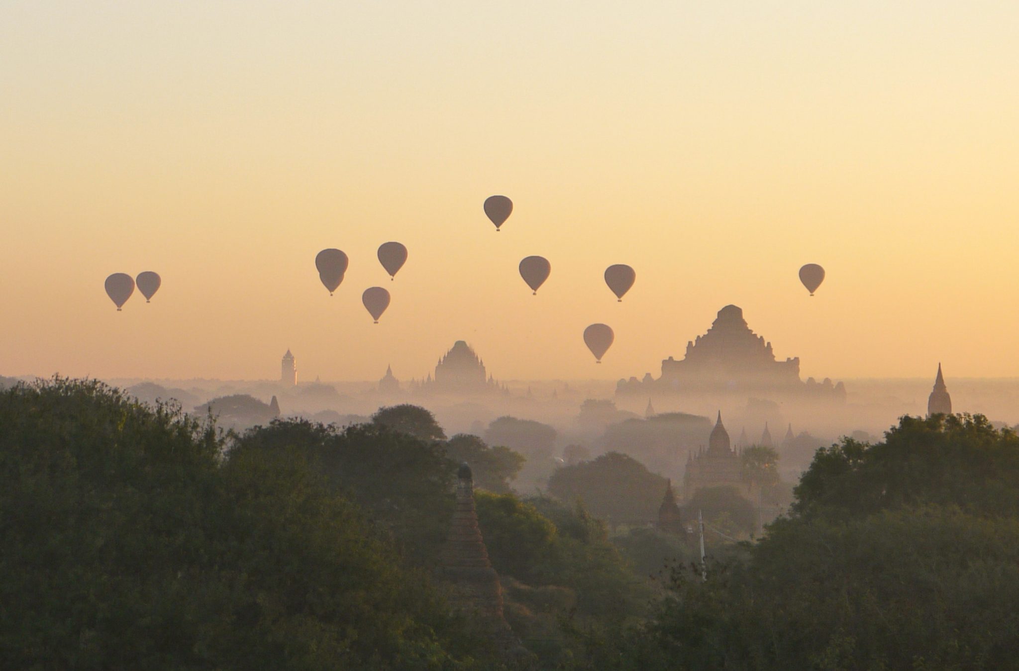 Hot air balloons above Bagan in the morning