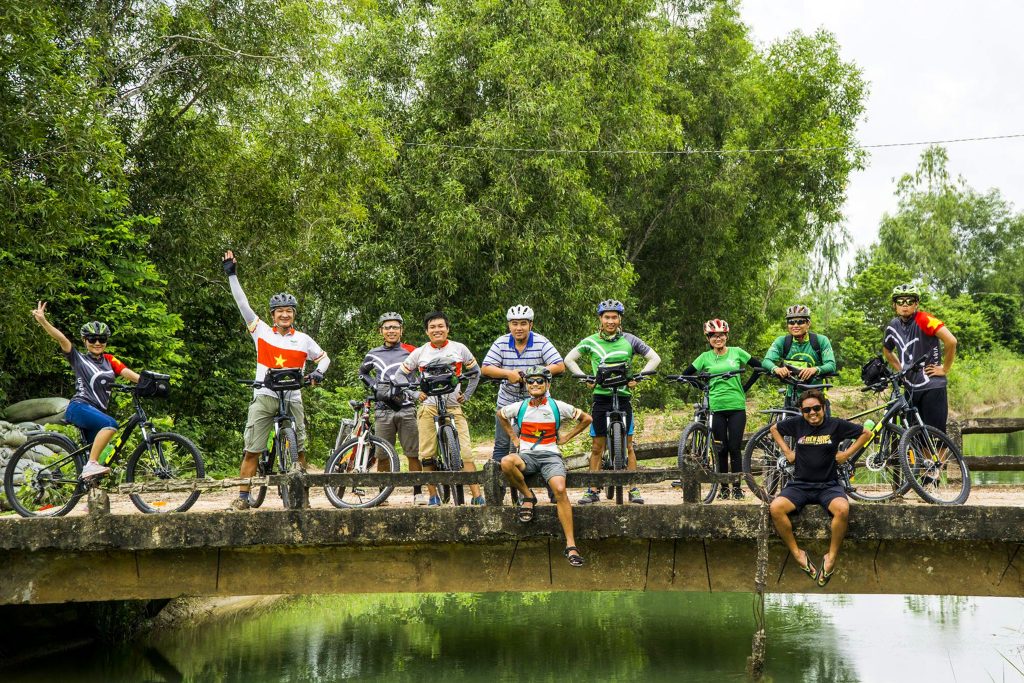 Cycling tour group near Saigon, Vietnam