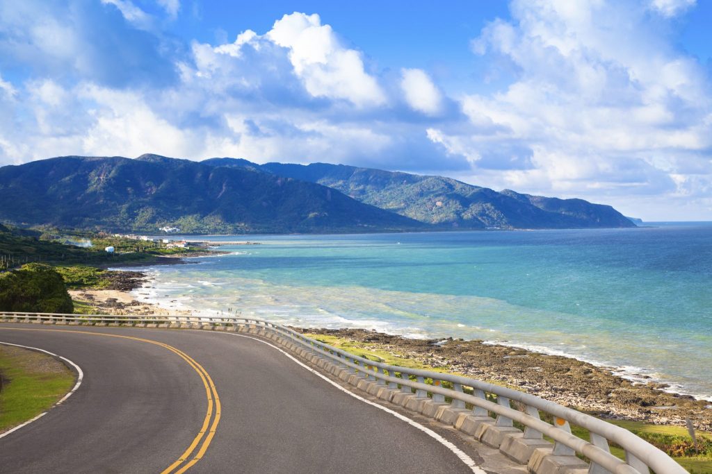 A seafront road winding by the beaches in Jialeshui in Taiwan.