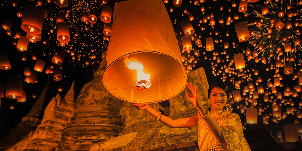 Loy Kratong festival in Ayutthaya Thailand
