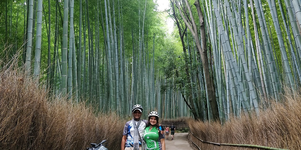 Father and daughter on a self-guided bike trip in Japan