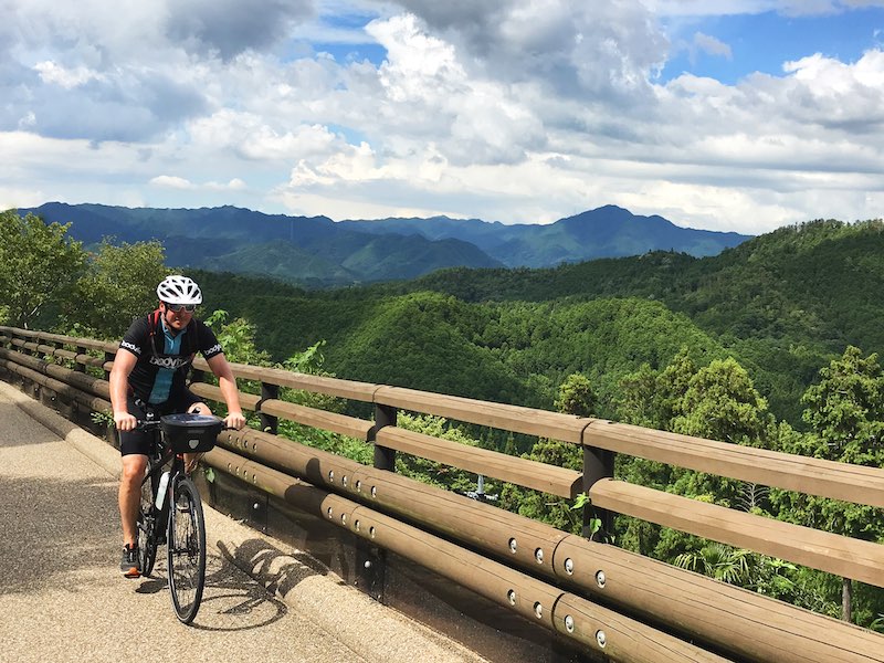 Riding an ebike in Japan and taking in the Yoshino view