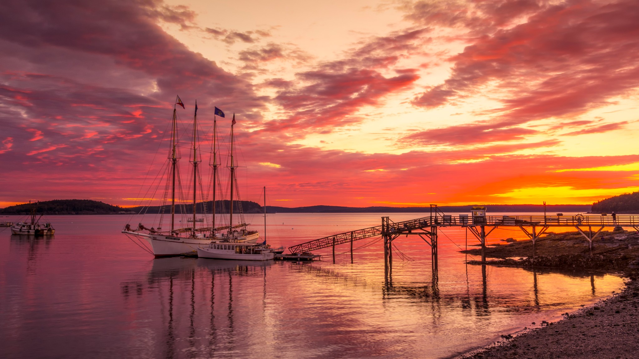 Maine Sunset over boat harbor