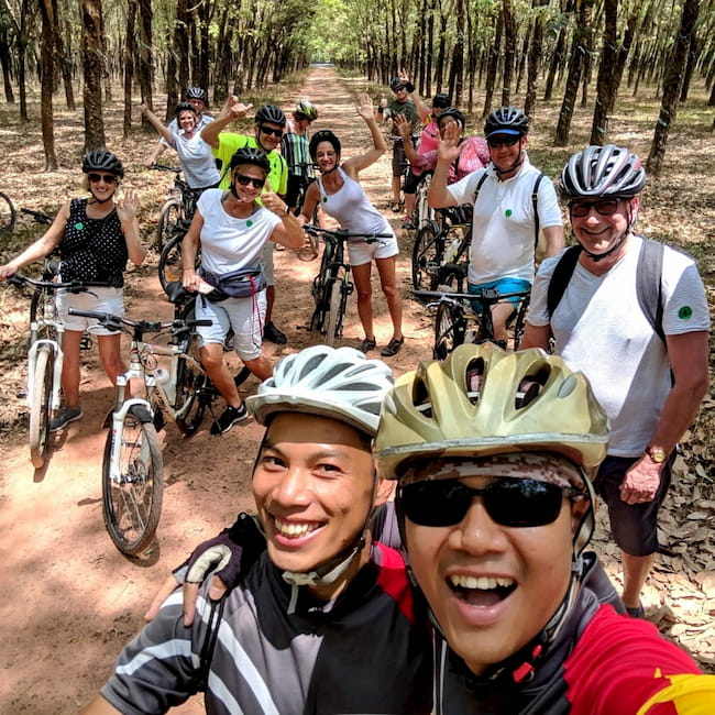 Group photo cycle touring in the Mekong Delta