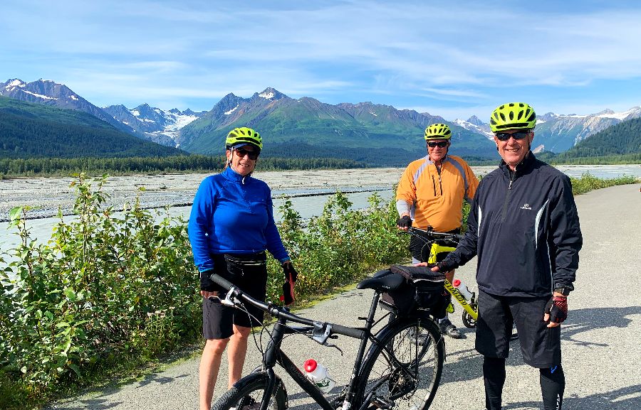 Bike touring group in Southeast Alaska
